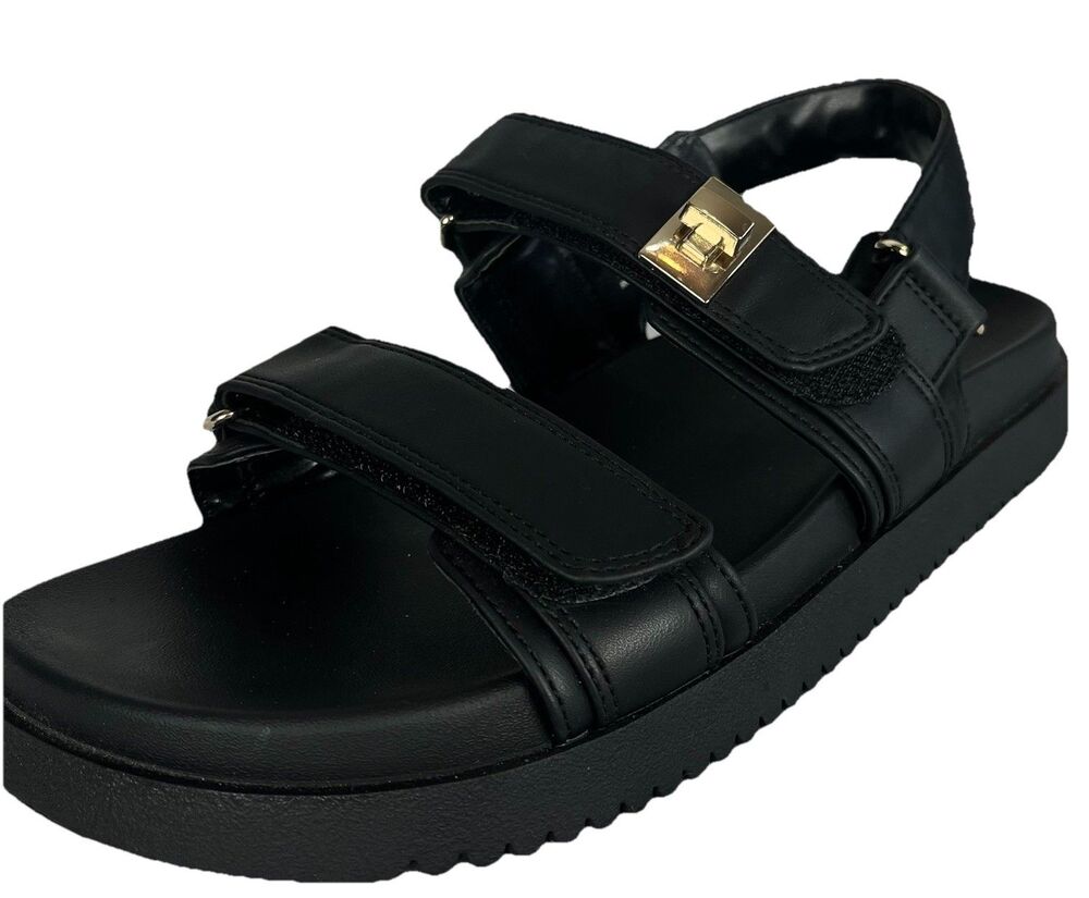 Women Black Platform Sandals Double Strap Gold Buckle Casual Comfort Size 81/2 - Picture 15 of 15